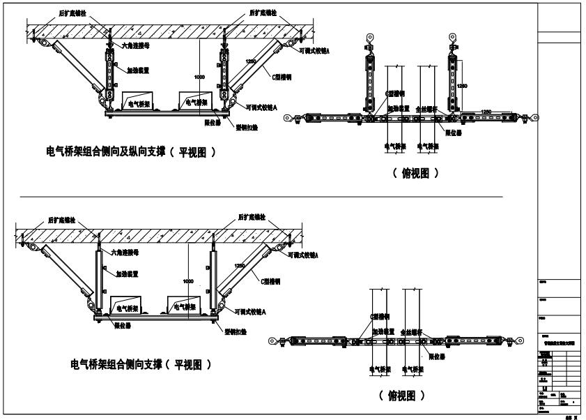橋架側(cè)縱向抗震支架平視圖